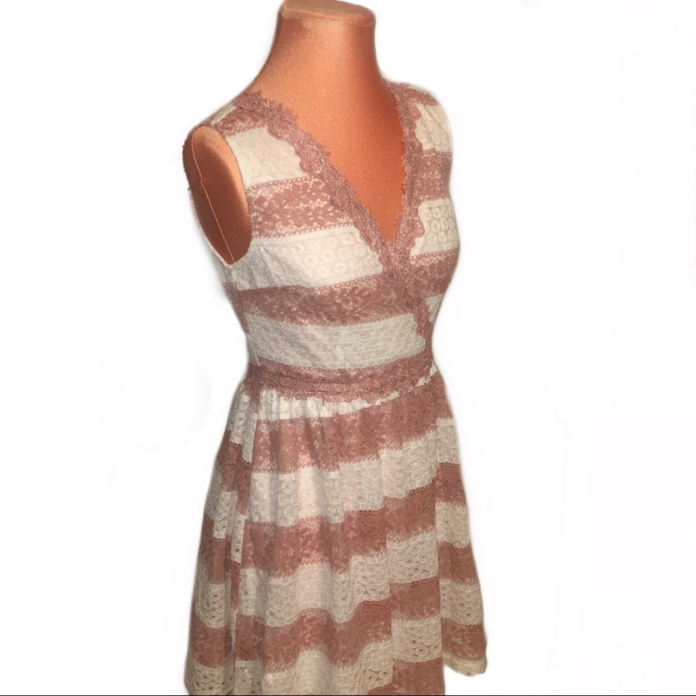 Pastel White & Pink Floral Lace Dress